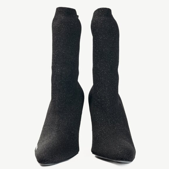Balenciaga Knife 80 Black Glittered Stretch-Knit Ankle Boots - Picture 2 of 9